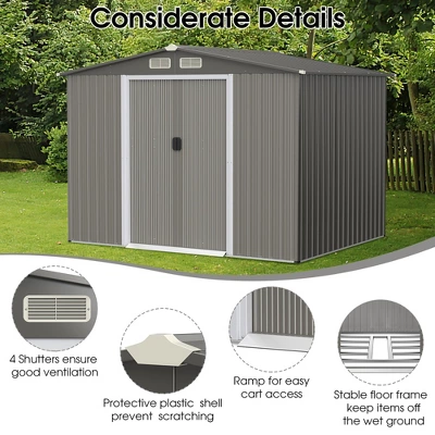 Costway 8'x6' Outdoor Storage Shed Galvanized Steel Tool House Organizer For Garden Yard 5 Costway 8'x6' Outdoor Storage Shed Galvanized Steel Tool House Organizer For Garden Yard - Image 5