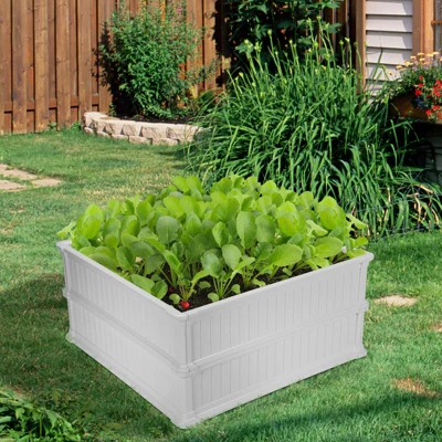 Costway 4 Pcs 48.5'' Raised Garden Bed Square Plant Box Planter Flower Vegetable White 1 Costway 4 Pcs 48.5'' Raised Garden Bed Square Plant Box Planter Flower Vegetable White