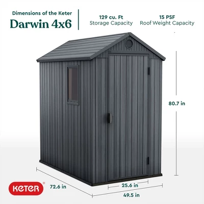 Keter Darwin 4'x6' Spacious Heavy Duty Organizing Storage Shed - Gray 1 Keter Darwin 4'x6' Spacious Heavy Duty Organizing Storage Shed - Gray