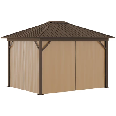 Outsunny 11.9" X 9.8" Hardtop Gazebo With Curtains And Netting, Permanent Pavilion Metal Roof Gazebo Canopy With Aluminum Frame And Top Hook, Brown 3 Outsunny 11.9" X 9.8" Hardtop Gazebo With Curtains And Netting, Permanent Pavilion Metal Roof Gazebo Canopy With Aluminum Frame And Top Hook, Brown - Image 3