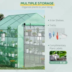 Outsunny 8' X 6' X 7' Walk-in Greenhouse, 18 Shelf Hot House, Roll Up Zipper Door, UV Protective For Flowers, Herbs, Vegetables, Green -Sunnydaze Decor Store GUEST 2366adfc 5806 4c5a 8cfc f2831c6c7662