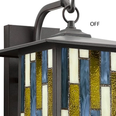 11.75" Stained Glass 1-Light Prairie Style Outdoor Wall Lantern Sconce Oil-Rubbed Bronze - River Of Goods 4 11.75" Stained Glass 1-Light Prairie Style Outdoor Wall Lantern Sconce Oil-Rubbed Bronze - River Of Goods - Image 4