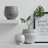 Stoneware Planter Gray And White Striped - Storied Home