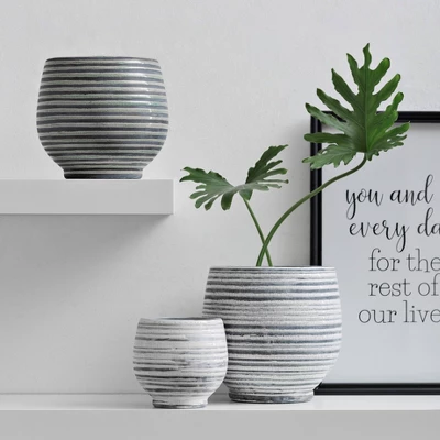 Stoneware Planter Gray And White Striped - Storied Home 1 Stoneware Planter Gray And White Striped - Storied Home