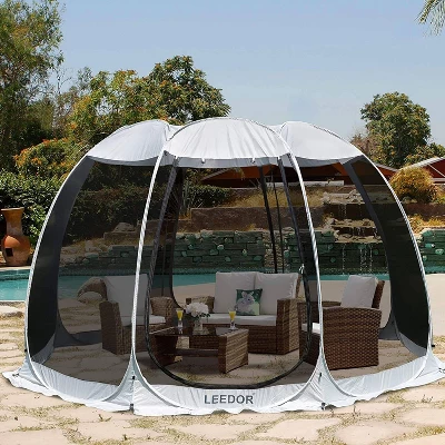 Leedor Outdoor Pop Up Portable Screen Tent With Mesh Netting Fiberglass Gazebo Gray 8 Leedor Outdoor Pop Up Portable Screen Tent With Mesh Netting Fiberglass Gazebo Gray - Image 8