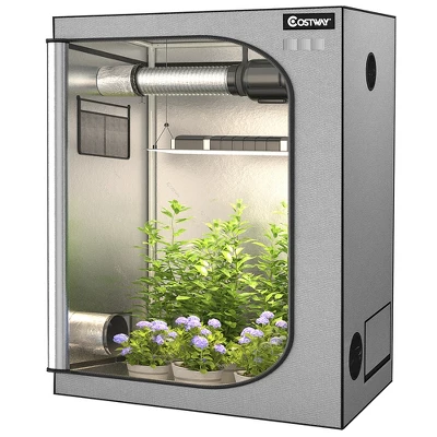 Costway 48''x24''x60'' Mylar Hydroponic Grow Tent W/Observation Window & Floor Tray GrayBlack 10 Costway 48''x24''x60'' Mylar Hydroponic Grow Tent W/Observation Window & Floor Tray GrayBlack - Image 10