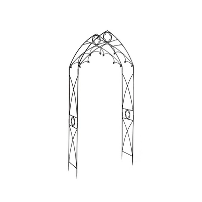 Achla Designs 112.5" Classic Gothic Quatrefoil Iron Garden Arbor Graphite Powder Coated Finish 1 Achla Designs 112.5" Classic Gothic Quatrefoil Iron Garden Arbor Graphite Powder Coated Finish