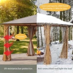 Aoodor Gazebo Polycarbonate Roof, Wooden Print Aluminum Frame With Mosquito Netting And Curtain -Sunnydaze Decor Store GUEST 28f149ec a75d 498f aab8 1395e16c0a7e