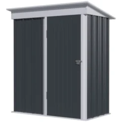 Outsunny 5' X 3' Steel Outdoor Storage Shed, Small Lean-to Shed For Garden, Tools, Tiny Metal Garage, Floor Base, Shelf, Lock, Dark Gray -Sunnydaze Decor Store GUEST 29397d3d dad8 457d b86d 6901a7d38ff3