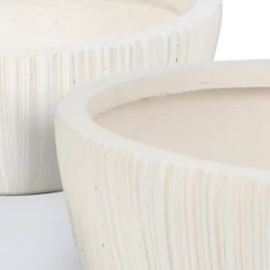 Aoodor Vretical Stripe Texture Bowl Plant Pots With Drain Hole Set Of 3, Flower Pots Outdoor&Indoor,Magnesium Oxide Planter