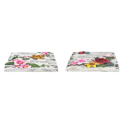 Northlight Set Of 2 Love Blooms And Welcome Friends Floral Outdoor Garden Stones 7" 3 Northlight Set Of 2 Love Blooms And Welcome Friends Floral Outdoor Garden Stones 7" - Image 3