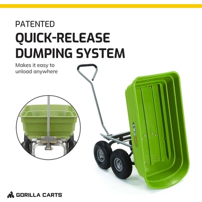 Gorilla Carts 600 Pound Capacity Heavy Duty Poly Yard Garden Steel Quick Dump Utility Wheelbarrow Wagon Trolley Cart With Straight Pull Handle, Green 2 Gorilla Carts 600 Pound Capacity Heavy Duty Poly Yard Garden Steel Quick Dump Utility Wheelbarrow Wagon Trolley Cart With Straight Pull Handle, Green - Image 2