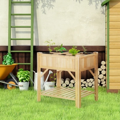 Outsunny Raised Garden Bed, Wood 6 Grid, 31" X 23" With Storage Shelf, Water Draining, Planter Box For Vegetables, Flowers, Herbs, Patio 2 Outsunny Raised Garden Bed, Wood 6 Grid, 31" X 23" With Storage Shelf, Water Draining, Planter Box For Vegetables, Flowers, Herbs, Patio - Image 2