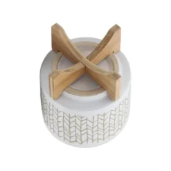 Sagebrook Home 8" Wide Chevron Planter Pot With Wood Stand Beige -Sunnydaze Decor Store GUEST 2b435f05 6714 42d3 9544 c699beb5c400