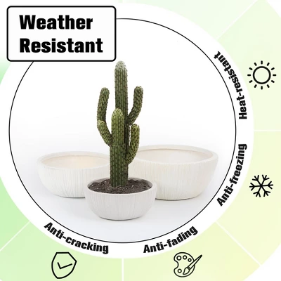 Aoodor Vretical Stripe Texture Bowl Plant Pots With Drain Hole Set Of 3, Flower Pots Outdoor&Indoor,Magnesium Oxide Planter 3 Aoodor Vretical Stripe Texture Bowl Plant Pots With Drain Hole Set Of 3, Flower Pots Outdoor&Indoor,Magnesium Oxide Planter - Image 3