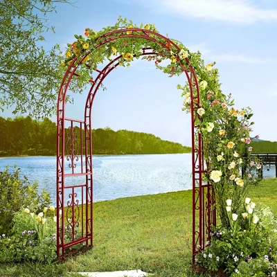 Evergreen Montebello Iron Garden Arbor, Americana Red- 53 X 84 X 23 Inches Fade And Weather Resistant Outdoor Decor 6 Evergreen Montebello Iron Garden Arbor, Americana Red- 53 X 84 X 23 Inches Fade And Weather Resistant Outdoor Decor - Image 6