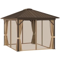 Outsunny 11.9" X 9.8" Hardtop Gazebo With Curtains And Netting, Permanent Pavilion Metal Roof Gazebo Canopy With Aluminum Frame And Top Hook, Brown 8 Outsunny 11.9" X 9.8" Hardtop Gazebo With Curtains And Netting, Permanent Pavilion Metal Roof Gazebo Canopy With Aluminum Frame And Top Hook, Brown -Sunnydaze Decor Store GUEST 2e8389e4 0010 4d88 a87e 911d0431675b