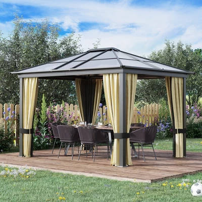 Outsunny 10x12 Polycarbonate Hardtop Gazebo, Gazebo Canopy With Aluminum Frame, Curtains And Netting For Garden, Patio, Backyard, Beige 2 Outsunny 10x12 Polycarbonate Hardtop Gazebo, Gazebo Canopy With Aluminum Frame, Curtains And Netting For Garden, Patio, Backyard, Beige - Image 2