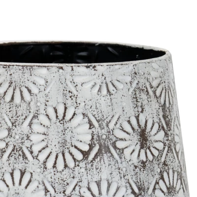 Antique White Embossed Floral Pattern Metal Planter - Foreside Home & Garden 2 Antique White Embossed Floral Pattern Metal Planter - Foreside Home & Garden - Image 2