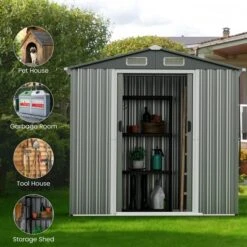 Costway 6 X 4 FT Outdoor Storage Shed Galvanized Steel Shed With Lockable Sliding Doors 15 Costway 6 X 4 FT Outdoor Storage Shed Galvanized Steel Shed With Lockable Sliding Doors -Sunnydaze Decor Store GUEST 31517e60 1eb4 4bd8 8161 62f1b9ebc59b