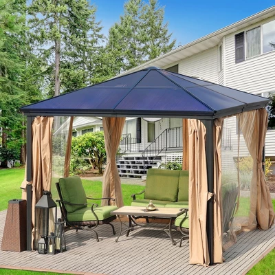 Aoodor 10'x 10' Patio Gazebo Polycarbonate Roof Black 3 Aoodor 10'x 10' Patio Gazebo Polycarbonate Roof Black - Image 3