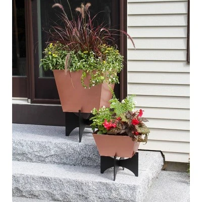 16" Wide Square Copper Plated Galvanized Steel Flower Box With Black Wrought Iron Plant Stand - ACHLA Designs 4 16" Wide Square Copper Plated Galvanized Steel Flower Box With Black Wrought Iron Plant Stand - ACHLA Designs - Image 4