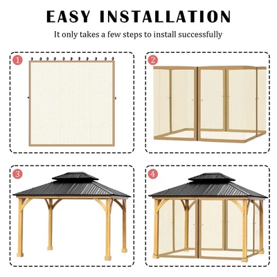 Aoodor Gazebo Netting Black 12' X 12' Polyester Screen Replacement 4 Panel Sidewalls For Patio (Only Netting) 4 Aoodor Gazebo Netting Black 12' X 12' Polyester Screen Replacement 4 Panel Sidewalls For Patio (Only Netting) - Image 4