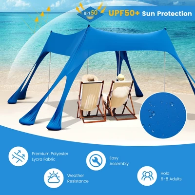 Costway 10 X 10 FT Beach Sunshade Canopy UPF50+ With Carry Bag &8 Sandbags &3 Shovels 3 Costway 10 X 10 FT Beach Sunshade Canopy UPF50+ With Carry Bag &8 Sandbags &3 Shovels - Image 3