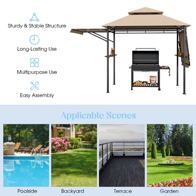 Tangkula 13.5'x 4'Patio BBQ Grill Gazebo Side Awnings Shelves 2-Tier Canopy Outdoor 4 Tangkula 13.5'x 4'Patio BBQ Grill Gazebo Side Awnings Shelves 2-Tier Canopy Outdoor - Image 4