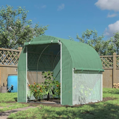 Outsunny 6' X 6' X 6' Tunnel Greenhouse Outdoor Walk-In Hot House With Roll-up Plastic Cover And Zippered Door, Steel Frame, Green 2 Outsunny 6' X 6' X 6' Tunnel Greenhouse Outdoor Walk-In Hot House With Roll-up Plastic Cover And Zippered Door, Steel Frame, Green - Image 2