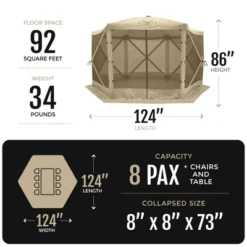 Gazelle Tents G6 8 Person 12' X 12' Pop Up 6 Sided Portable Hub Gazebo Screen Canopy Tent With Large Main Door, Wind Panels, And Screens, Desert Sand -Sunnydaze Decor Store GUEST 36b3ae4d 3bf4 4ad9 b7e1 4993dcbe4ef0