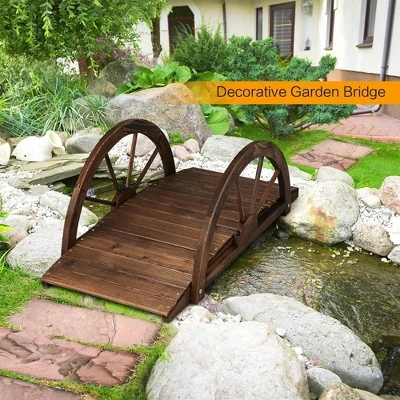 Costway 3.3FT Garden Bridge Classic Arc Wooden Bridge Decorative Garden Landscape 2 Costway 3.3FT Garden Bridge Classic Arc Wooden Bridge Decorative Garden Landscape - Image 2