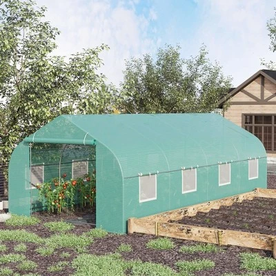 Outsunny 20' X 10' X 7' Tunnel Greenhouse Large Walk-In Warm House Deluxe High GardenHot House With 8 Roll Up Windows & Roll Up Door, Steel Frame 2 Outsunny 20' X 10' X 7' Tunnel Greenhouse Large Walk-In Warm House Deluxe High GardenHot House With 8 Roll Up Windows & Roll Up Door, Steel Frame - Image 2