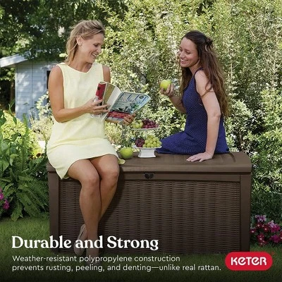 Keter Borneo 110-Gallon Multipurpose Resin Deck Storage Bin Organizing Rattan Wicker Container 3 Keter Borneo 110-Gallon Multipurpose Resin Deck Storage Bin Organizing Rattan Wicker Container - Image 3