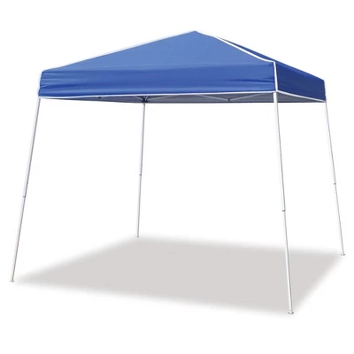 Z-Shade Angled Leg Canopy Tent With Push Button Locking System And 4 Pack Of 5 Pound Plastic Concrete Filled Leg Weight Plates, Blue 1 Z-Shade Angled Leg Canopy Tent With Push Button Locking System And 4 Pack Of 5 Pound Plastic Concrete Filled Leg Weight Plates, Blue