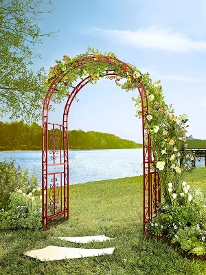 Evergreen Montebello Iron Garden Arbor, Americana Red- 53 X 84 X 23 Inches Fade And Weather Resistant Outdoor Decor 8 Evergreen Montebello Iron Garden Arbor, Americana Red- 53 X 84 X 23 Inches Fade And Weather Resistant Outdoor Decor - Image 8