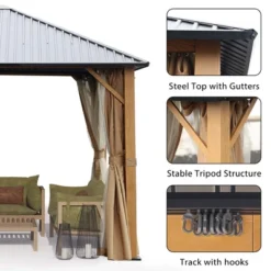 Aoodor Wood Grain Aluminum Gazebo Hardtop Black Steel Roof With Curtain&Netting 11 Aoodor Wood Grain Aluminum Gazebo Hardtop Black Steel Roof With Curtain&Netting -Sunnydaze Decor Store GUEST 3eab58cd c1bc 4b54 80f3 940d02545501