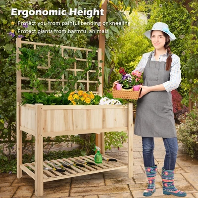 Costway Raised Garden Bed Elevated Wooden Planter Box With Trellis & Open Storage Shelf 2 Costway Raised Garden Bed Elevated Wooden Planter Box With Trellis & Open Storage Shelf - Image 2