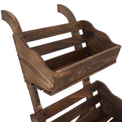 Sunnydaze Decor Sunnydaze 3-Tier Wooden Rolling Planter - Fir Wood - 39.25" - Brown 2 Sunnydaze Decor Sunnydaze 3-Tier Wooden Rolling Planter - Fir Wood - 39.25" - Brown - Image 2