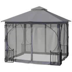 Outsunny 10' X 10' Patio Gazebo Canopy Outdoor Pavilion With Mesh Netting SideWalls, 2-Tier Polyester Roof, & Steel Frame, Dark Gray 7 Outsunny 10' X 10' Patio Gazebo Canopy Outdoor Pavilion With Mesh Netting SideWalls, 2-Tier Polyester Roof, & Steel Frame, Dark Gray -Sunnydaze Decor Store GUEST 4123ad6b dc9e 47f4 94b9 a2ebf939c49f