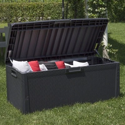 Toomax Santorini Plus Lockable Deck Storage Box Bench For Cushioned Outdoor Pool Patio Garden Furniture Or Indoor Toy Container, 145 Gal (Anthracite) 1 Toomax Santorini Plus Lockable Deck Storage Box Bench For Cushioned Outdoor Pool Patio Garden Furniture Or Indoor Toy Container, 145 Gal (Anthracite)