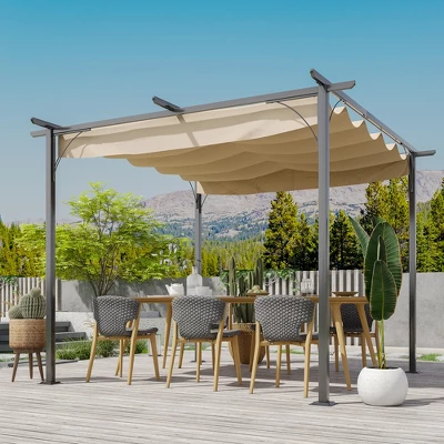 Outsunny 10' X 10' Retractable Patio Gazebo Pergola With UV Resistant Outdoor Canopy & Strong Steel Frame 2 Outsunny 10' X 10' Retractable Patio Gazebo Pergola With UV Resistant Outdoor Canopy & Strong Steel Frame - Image 2