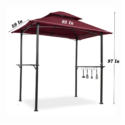 SUGIFT 8' X 5' Outdoor Grill Gazebo Shelter Tent With 2 Tier In Burgundy 2 SUGIFT 8' X 5' Outdoor Grill Gazebo Shelter Tent With 2 Tier In Burgundy - Image 2