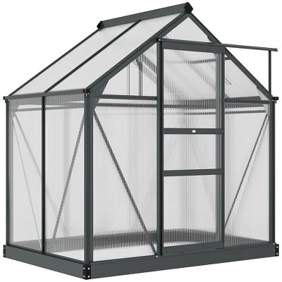 Outsunny Polycarbonate Greenhouse, Heavy Duty Outdoor Aluminum Walk-in Green House Kit With Vent & Door For Backyard Garden, Gray 3 Outsunny Polycarbonate Greenhouse, Heavy Duty Outdoor Aluminum Walk-in Green House Kit With Vent & Door For Backyard Garden, Gray - Image 3