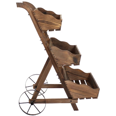 Sunnydaze Decor Sunnydaze 3-Tier Wooden Rolling Planter - Fir Wood - 39.25" - Brown 8 Sunnydaze Decor Sunnydaze 3-Tier Wooden Rolling Planter - Fir Wood - 39.25" - Brown - Image 8