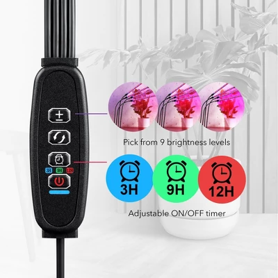 Dartwood LED Grow Lights For Indoor Plants With Red Blue Spectrum - Plant Grow Light With 9 Brightness Levels, Auto On Off Function 4 Dartwood LED Grow Lights For Indoor Plants With Red Blue Spectrum - Plant Grow Light With 9 Brightness Levels, Auto On Off Function - Image 4