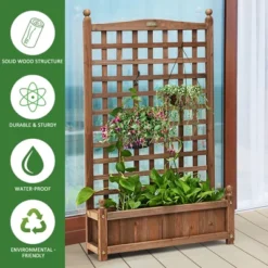 Costway 2 PCS Solid Wood Planter Box With Trellis Weather-Resistant 25"x11"x48" -Sunnydaze Decor Store GUEST 47117820 35d0 482d b842 0301ad3b5a7b