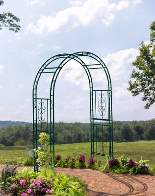 Evergreen Montebello Iron Garden Arbor, Forest Green- 53 X 84 X 23 Inches Fade And Weather Resistant Outdoor Decor 1 Evergreen Montebello Iron Garden Arbor, Forest Green- 53 X 84 X 23 Inches Fade And Weather Resistant Outdoor Decor