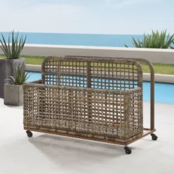 Ridley Outdoor Wicker & Metal Pool Storage Caddy - Gray - Crosley