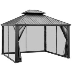 Tangkula 12ft X 10ft Patio Hardtop Gazebo Double Vented Roof Outdoor Galvanized Steel Sun Shelter Brown/Gray -Sunnydaze Decor Store GUEST 4a7f453a 80ea 4d90 bdf6 dd491b9715ab